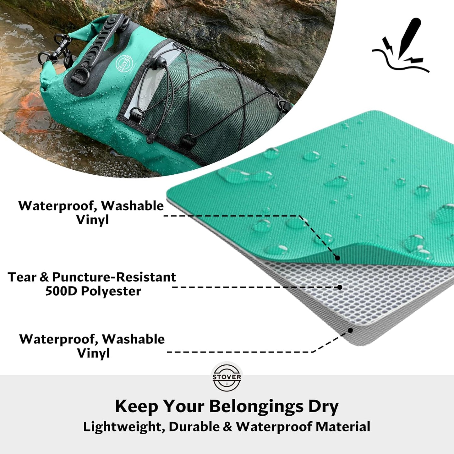 STOVER 5/10/25/30/40/55L Waterproof Backpack- Floating Dry Bag for Kayaking, Travel, Beach, Hiking, & Camping, Men/Women