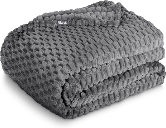 Bare Home Textured Fleece Blanket - King Size - Ultra-Soft Lightweight for Bed, Sofa, and Couch - Luxury Microplush - Cozy Warm Blanket (King, Waffle Grey)