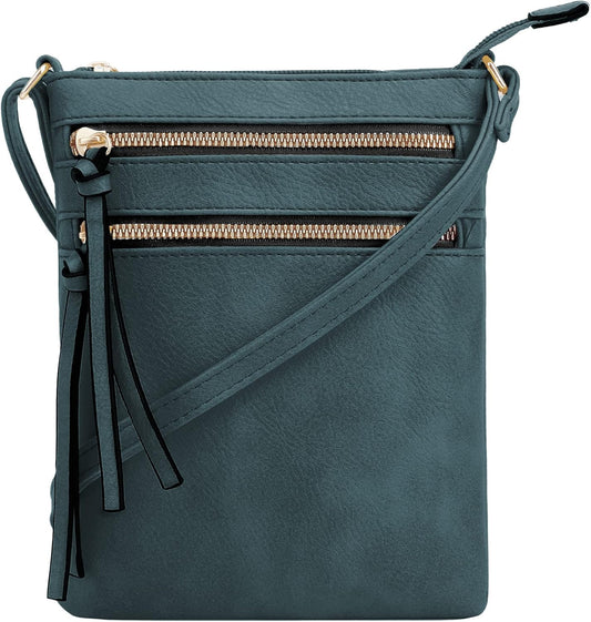 DELUXITY | Crossbody Purse Bag | Functional Multi Pocket Double Zipper Purse | Adjustable Strap | Medium Size Purse |GN