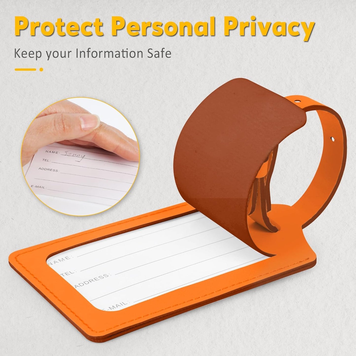 Travelambo Luggage Tags for Suitcases Faux Leather Privacy Protection 30 Pack Bag Tags Travel Accessories Essential, Hot Orange