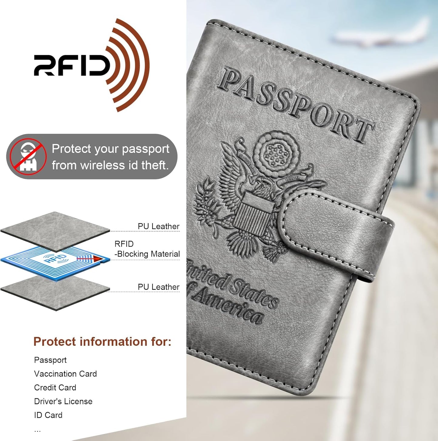 Herain Passport Holder for Travel Cruise Essentials, 2 Pcs Passport Cover Wallet Case Women Men Family, RFID Passports Book Card Holders Travel Accessorie Gifts Must Haves