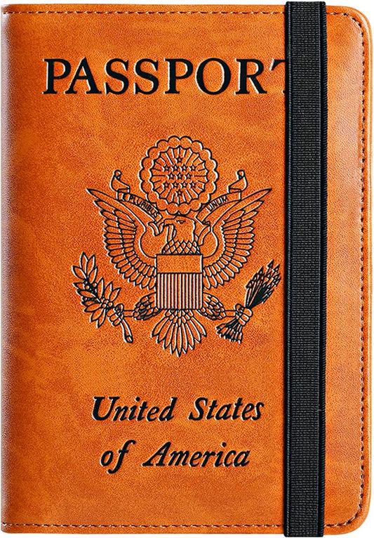 Passport Holder Cover Wallet Travel Essentials RFID Blocking Leather Card Case International Must Haves Travel Accessories for Women Men(101#Earthy Yellow)