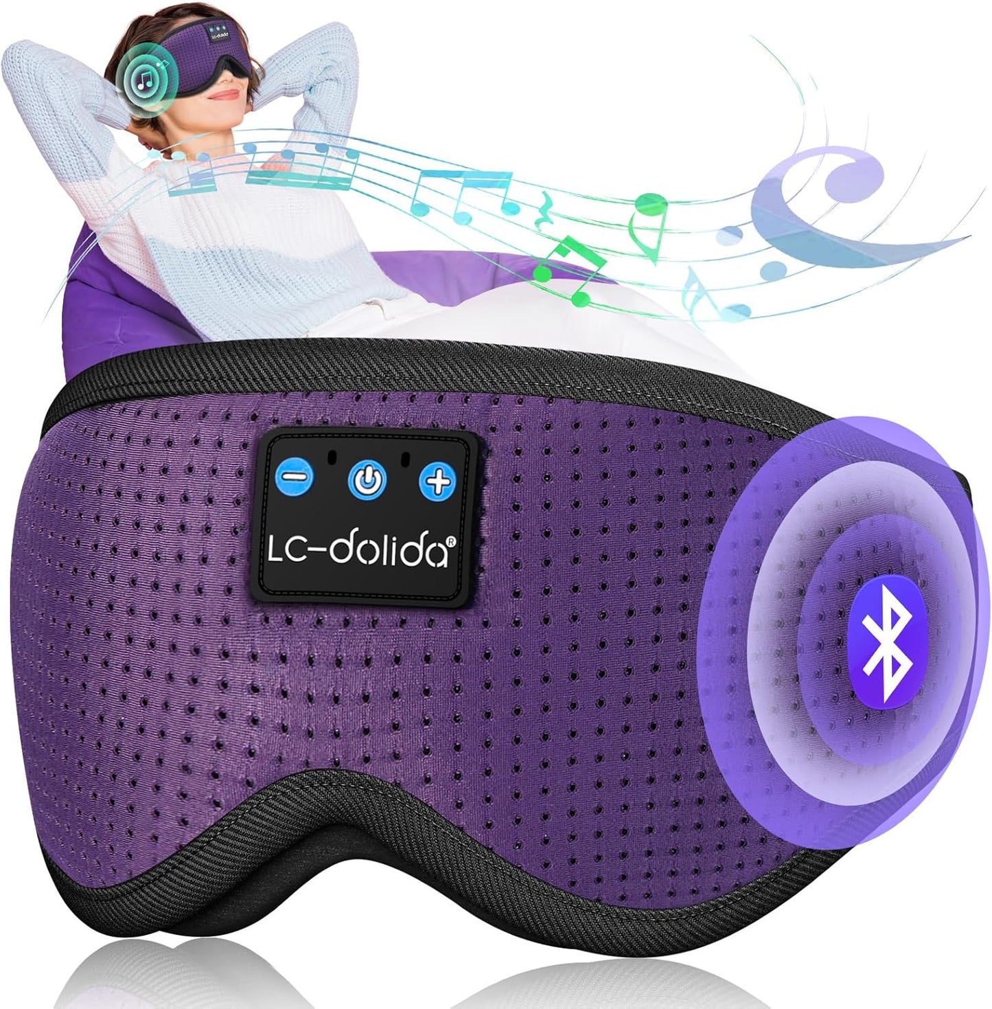 LC-dolida Sleep Headphones, Sleep Mask Bluetooth Wireless Music Eye Mask, Sleeping Headphones for Side Sleepers Sleep Mask with Bluetooth Headphones Ultra-Thin Stereo Speakers Perfect for Sleeping