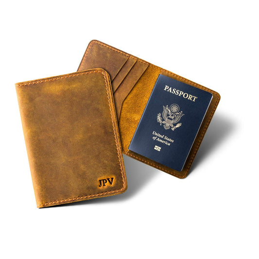 PEGAI Personalized Leather, Passport Holder For Travel | Handmade Passport Wallet Cover Case | Travel Document Holder, Passport Cover for Men, Women, and Family | Pike (Cinnamon Brown)