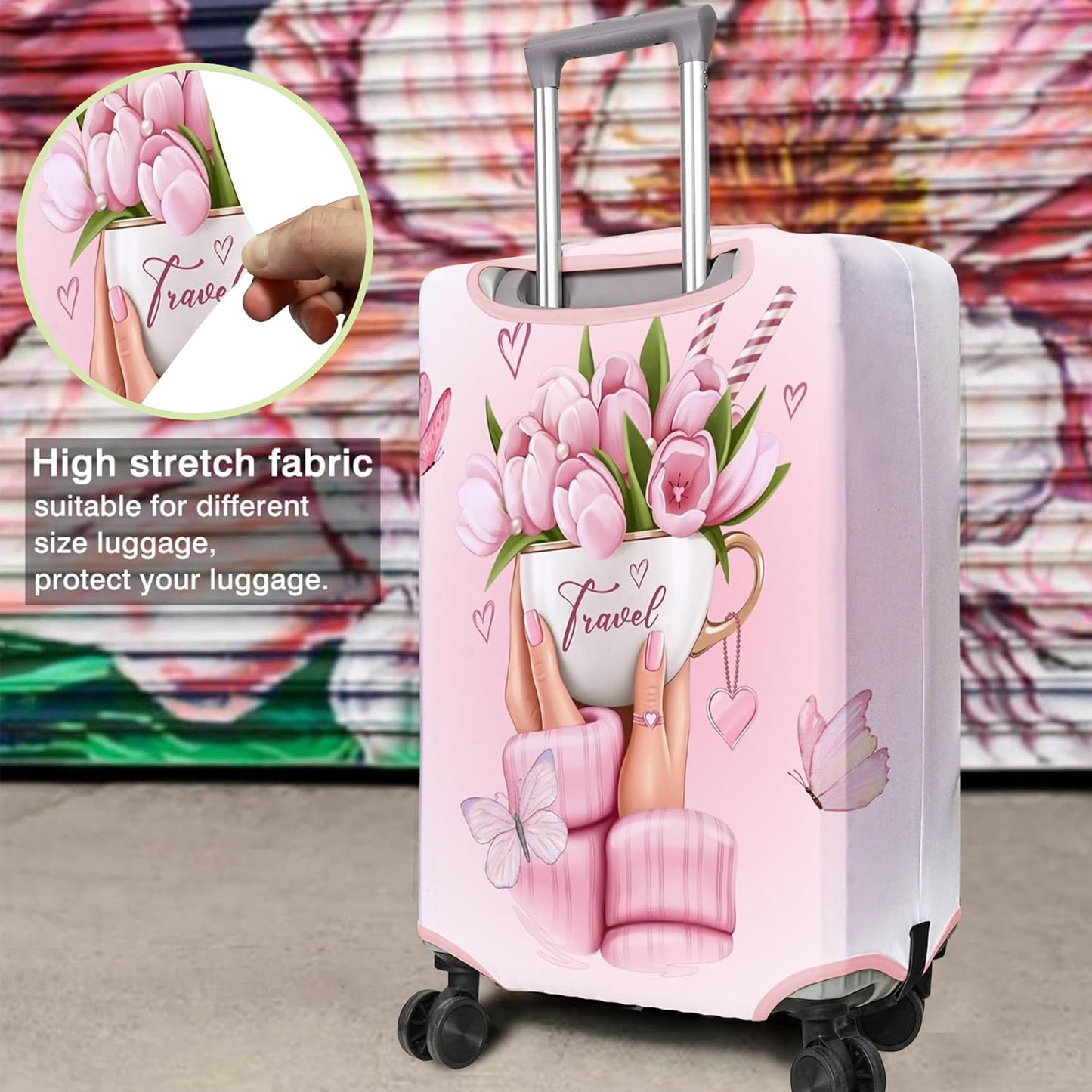 Travel Luggage Cover Suitcase Protector Fits 18-32 Inch Wheel Covers PatternedTravel Related Items Flower Luggage Protector Elastic S