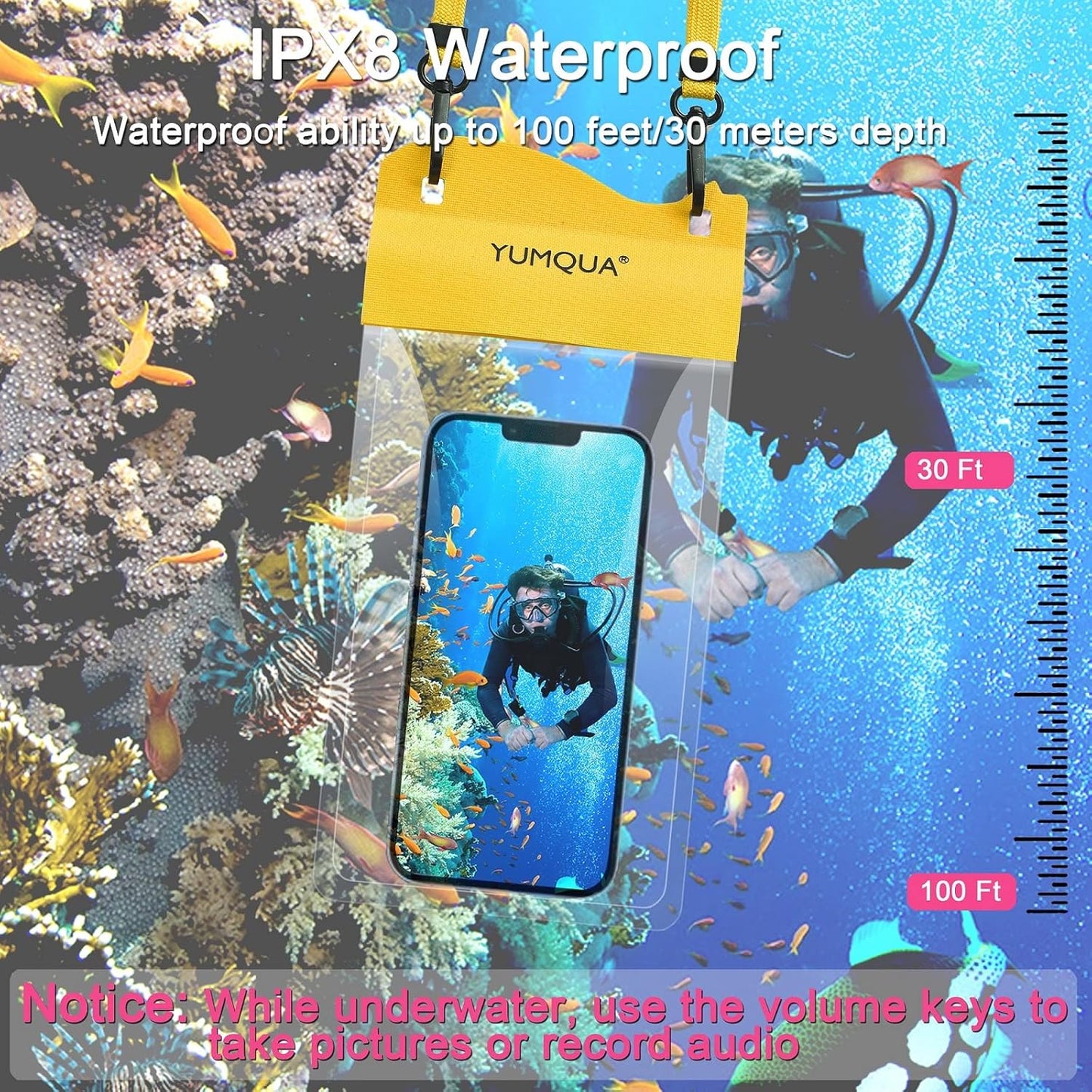 Large Waterproof Phone Pouch 2 Pack, IPX8 Waterproof Cell Phone Case Dry Bag Compatible with iPhone 15 14 13 12 11 Pro Max/Galaxy S23 Ultra S22 Pixel 4 XL Up to 7.5", Army Green+Yellow