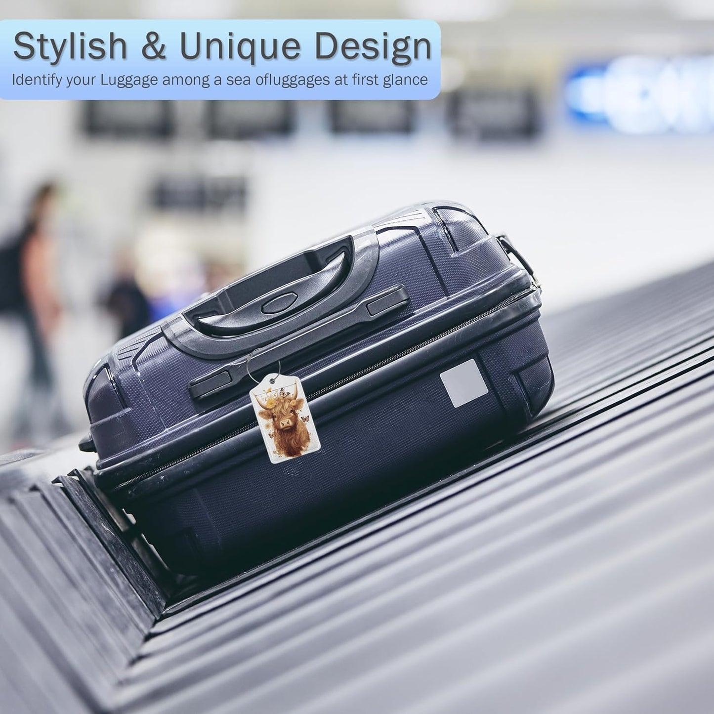 Highland Cow Luggage Tags for Suitcase,Flower Luggage Tags of Set 2 Leather Identifiers Privacy Cover with Stainless Steel Loop for Women Men Travel Bag Suitcase