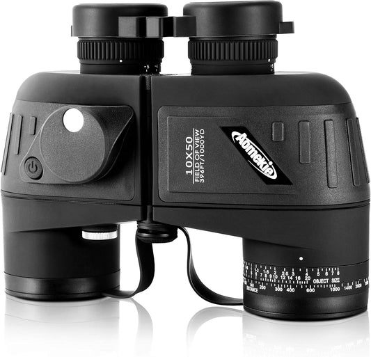 Aomekie 10x50 Binoculars for Adults Marine Military Binoculars Waterproof with Rangefinder Compass BAK4 Prism FMC Lens for Birdwatching Hunting Boating (10X50 Black)