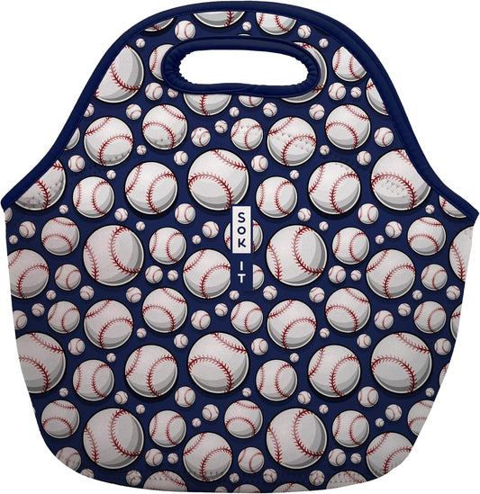 Sok It LunchTote Zippered Bag Insulated Neoprene Caddy (Baseball, Large 4.5 Quart Lunch Tote)
