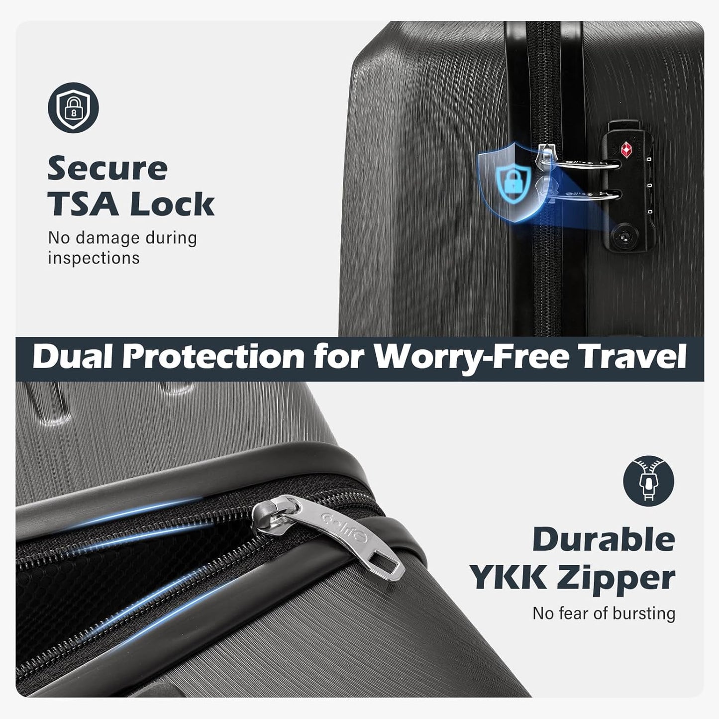 Coolife Luggage Suitcase PC+ABS with TSA Lock Spinner Carry on Hardshell Lightweight 20in 24in 28in(sliver, S(20in_carry on))