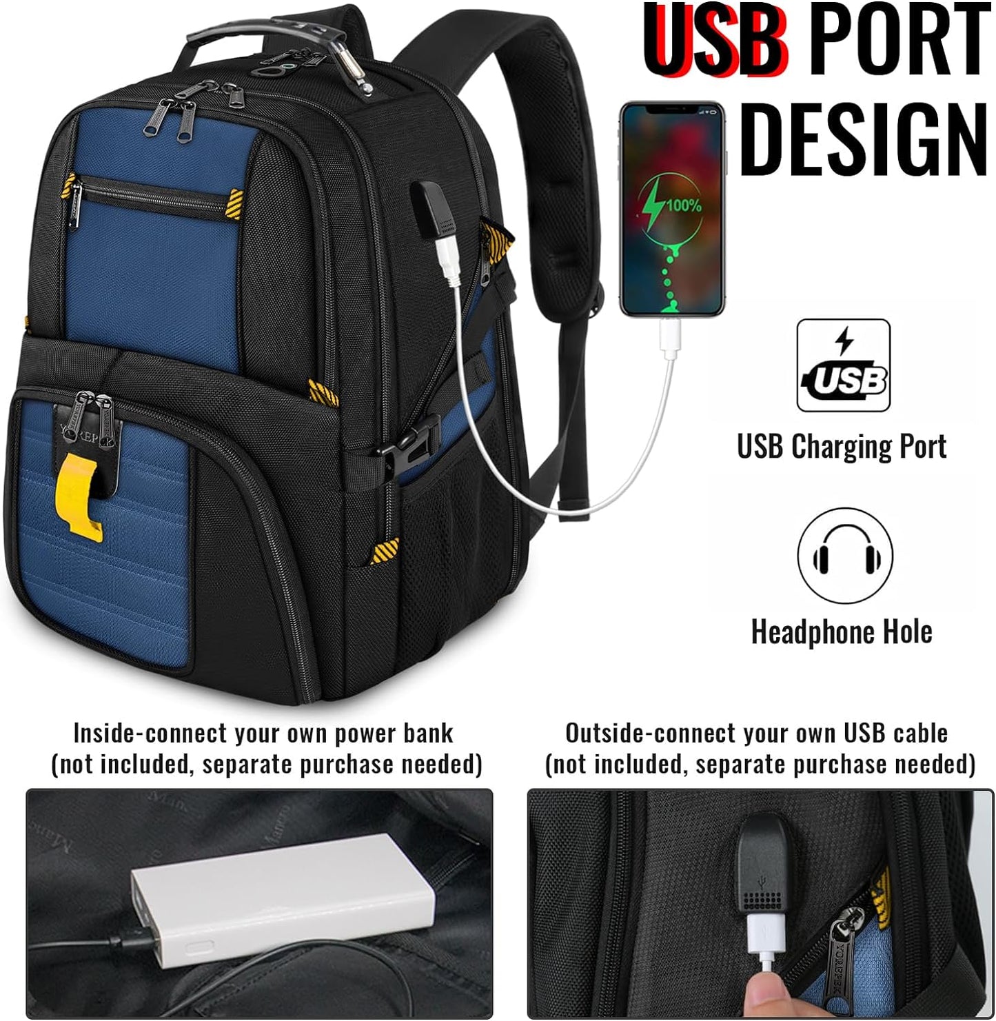 YOREPEK 18.4 Laptop Backpack, Large Backpacks with USB Charger Port, TSA Friendly Flight Approved Weekend Carry on Backpack with Luggage Strap for Men and Women, Roy Blue