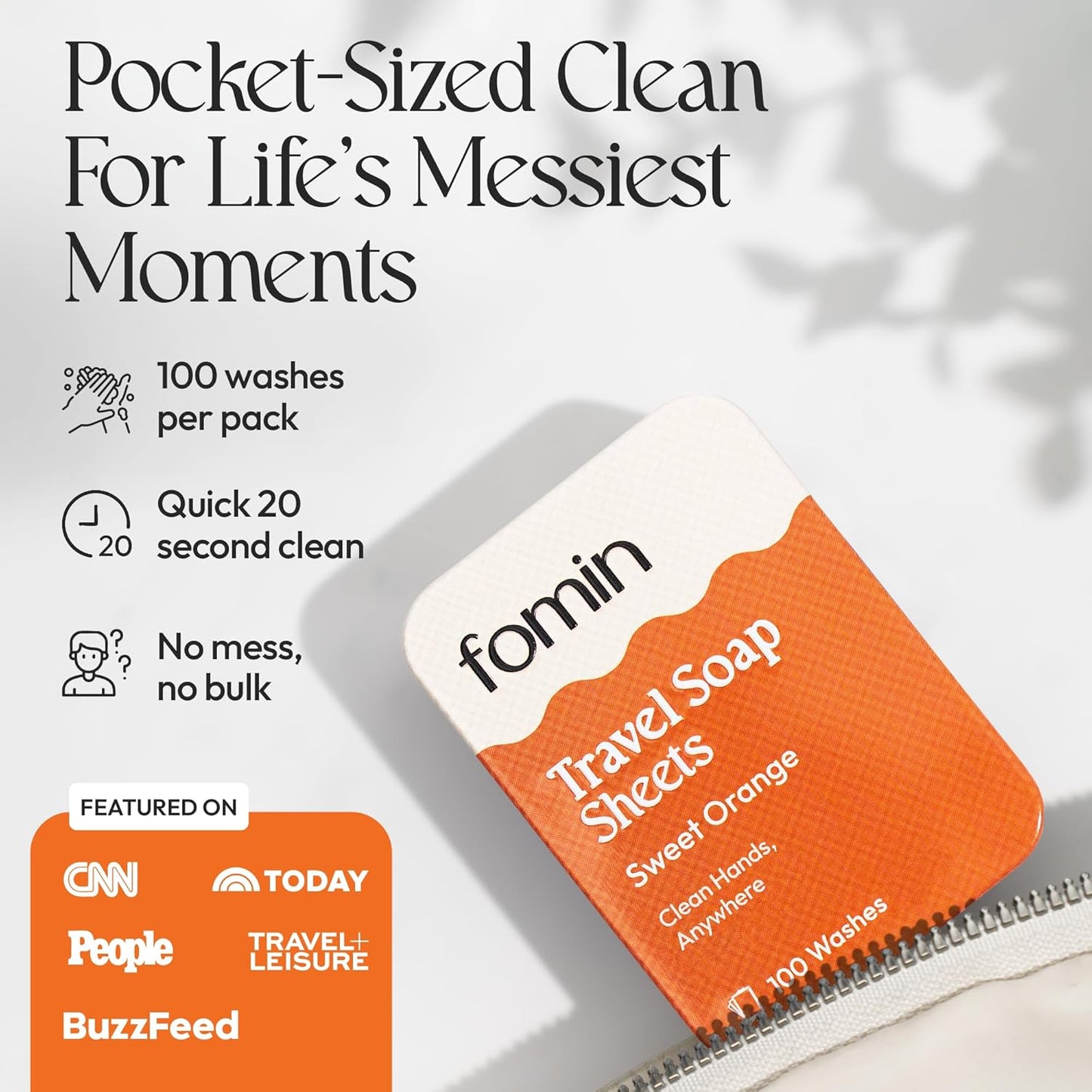 FOMIN - Antibacterial Paper Soap Sheets Tin for Traveling - (100 Sheets) Orange Portable Travel Hand Soap Sheet, Dissolvable Mini Camping Hand Soap for Hand Washing