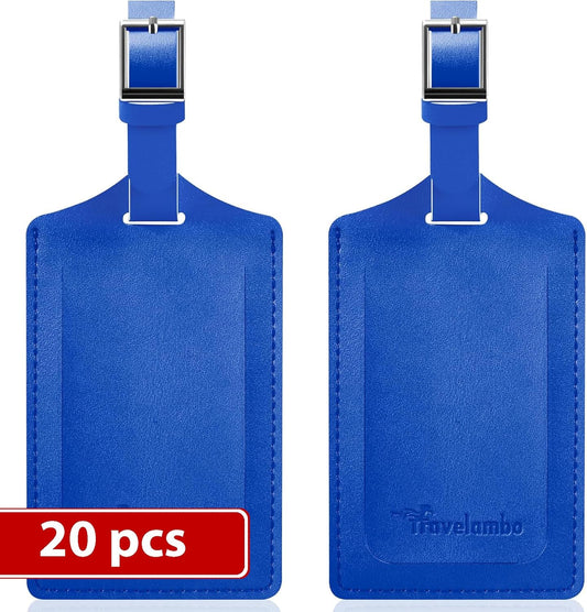 Travelambo Luggage Tags for Suitcases Faux Leather Privacy Protection 20 Pack Bag Tags Travel Accessories Essential, Fresh Blue