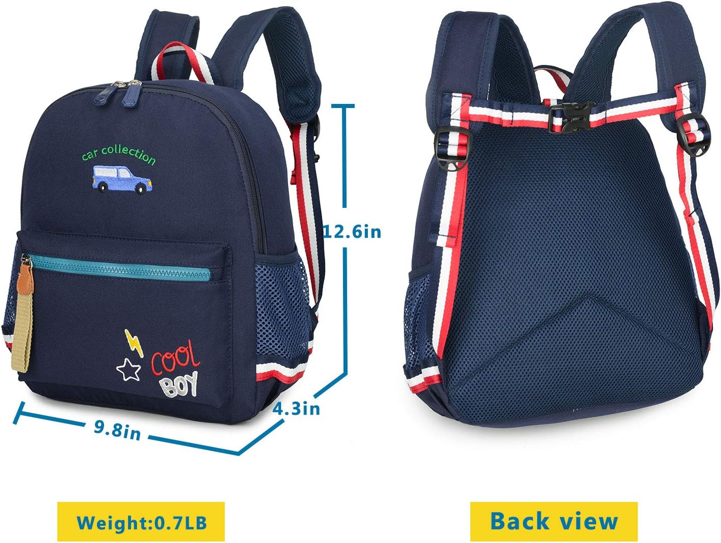 willikiva Cartoon Bus 12 Kindergarten Backpack for Kids Girls and Boys,Waterproof Preschool Toddler Backpack Wiht Leash and Safety Harness(Deep Blue)