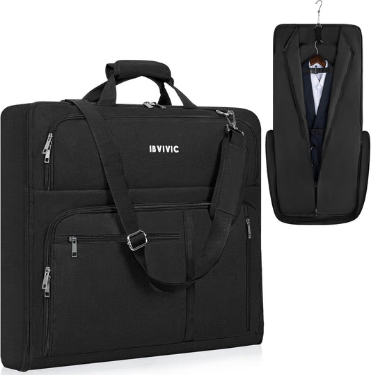 Garment Bags for Travel, 41'' Water-Resistant Carry On Garment Bag for Hanging Clothes, Large Suit Travel Bag Convertible Travel Garment Bag for Shirts, Dresses, Coats (Black)