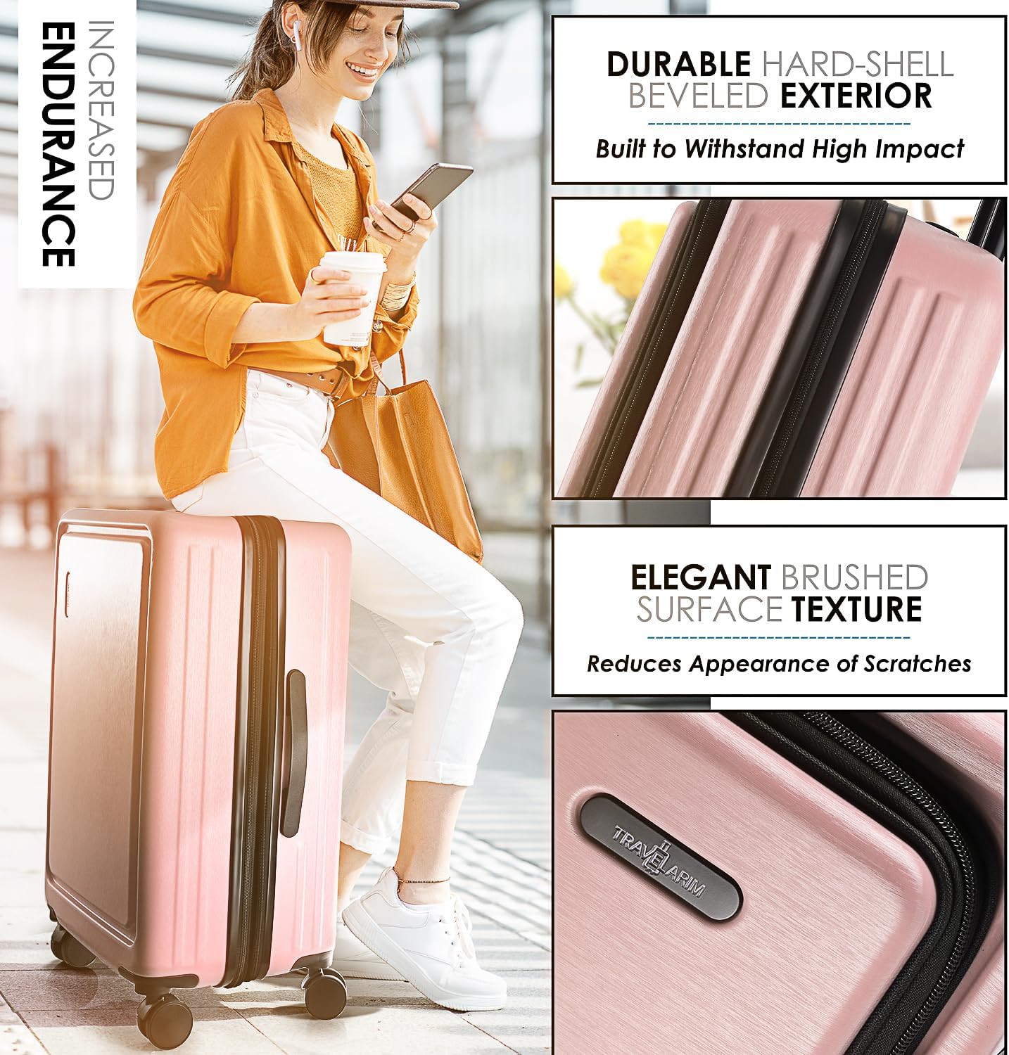 Hard Shell Luggage Sets with Spinner Wheels 4 Piece, Expandable Large Suitcases with TSA Lock, Travel Large Suitcase Set, Pink Luggage Set