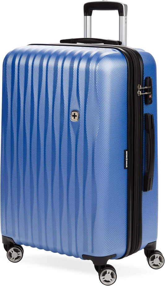 SwissGear 7272 Energie Expandable Hardside Luggage with Spinner Wheels and TSA Lock, Periwinkle Blue, Checked-Medium 24-Inch