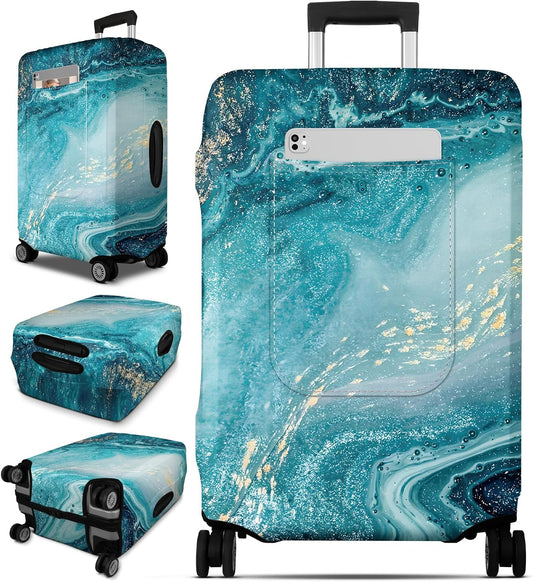 Slohif Luggage Cover for Suitcase Tsa Approved Protector - Luggage Sleeve Large Suit Case Cover Travel Stretch Baggage Case Protective Washable Fit 18-20 Inch Sea Wave XS