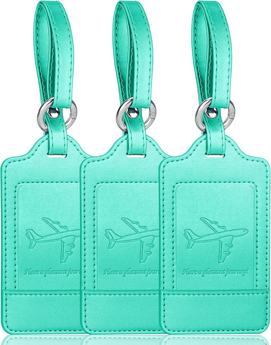 Teskyer Luggage Tags, 3 Pack Premium PU Leather Luggage Tags Privacy Protection Travel Bag Labels Suitcase Tags