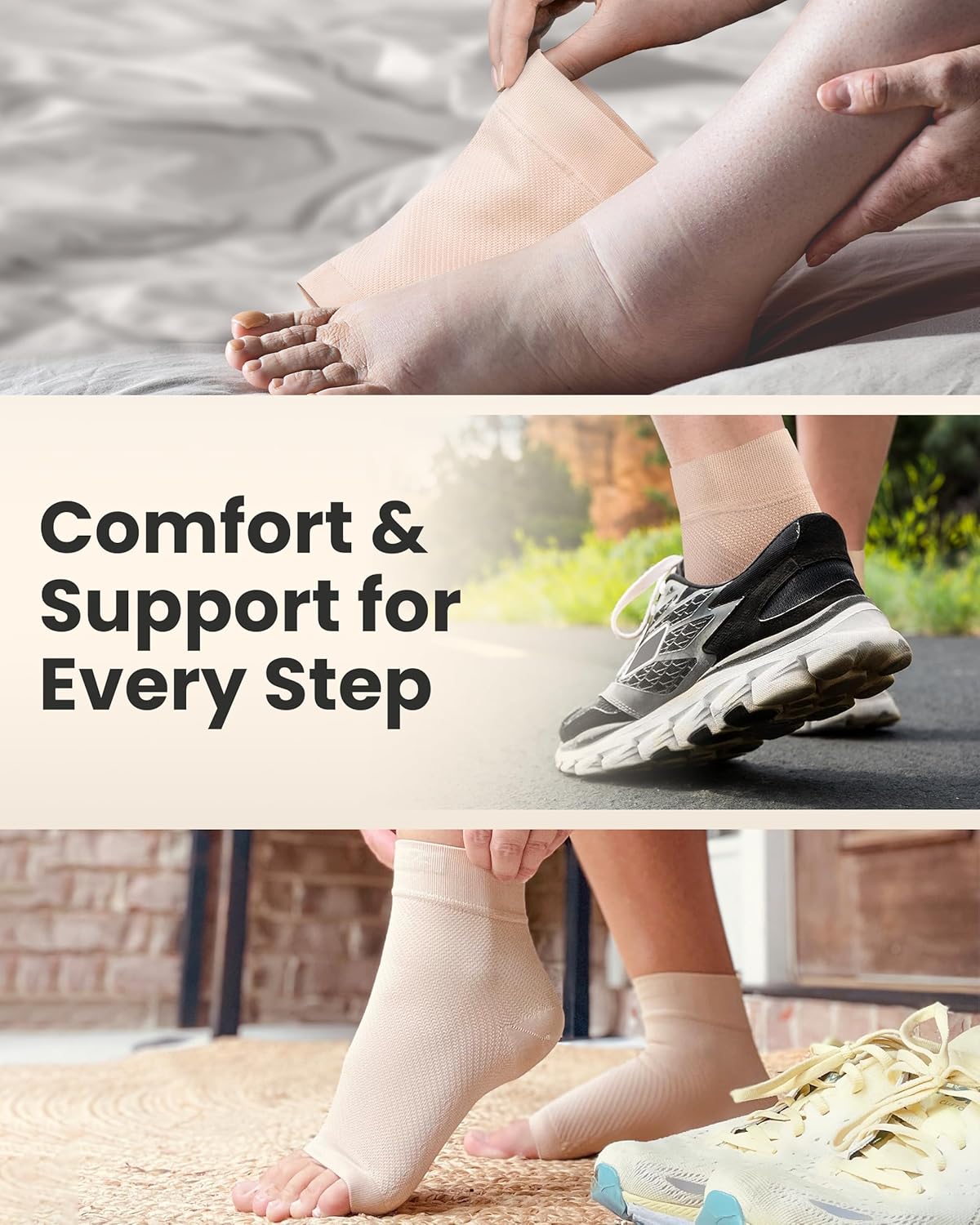 KEMFORD Ankle Compression Sleeve - Plantar Fasciitis Braces - Open Toe Compression Socks for Swelling, Sprain, Neuropathy, Foot Arch Support for Men and Women - 20-30mmhg, S, White