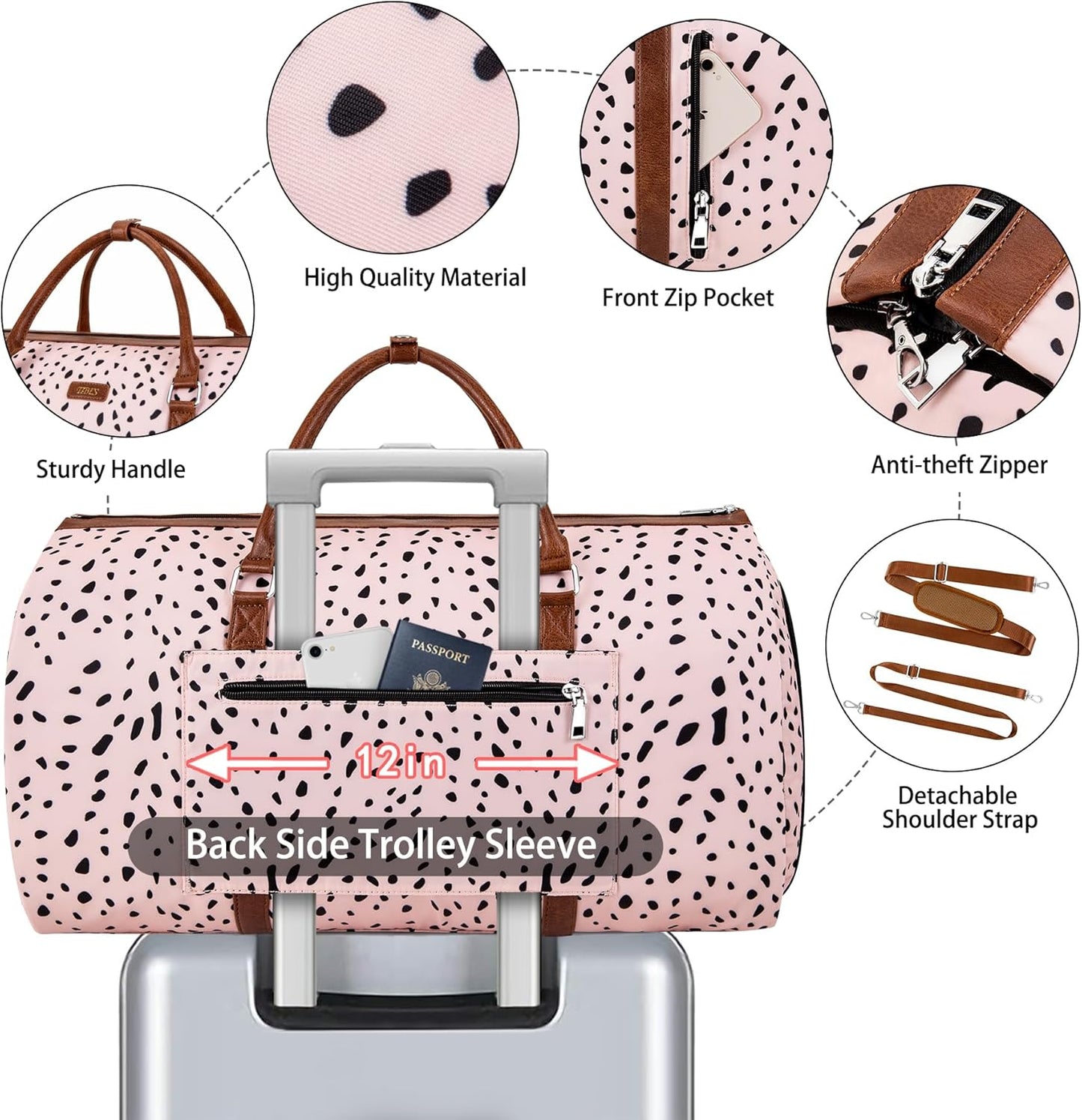 Convertible Garment Duffel Bag for Travel - Carry On Garment Bags With Toiletry Bag Large Weekender Bag for Men Women 2 in 1 Hanging Suitcase Suit Travel Duffel Overnight Bags 4pcs Set