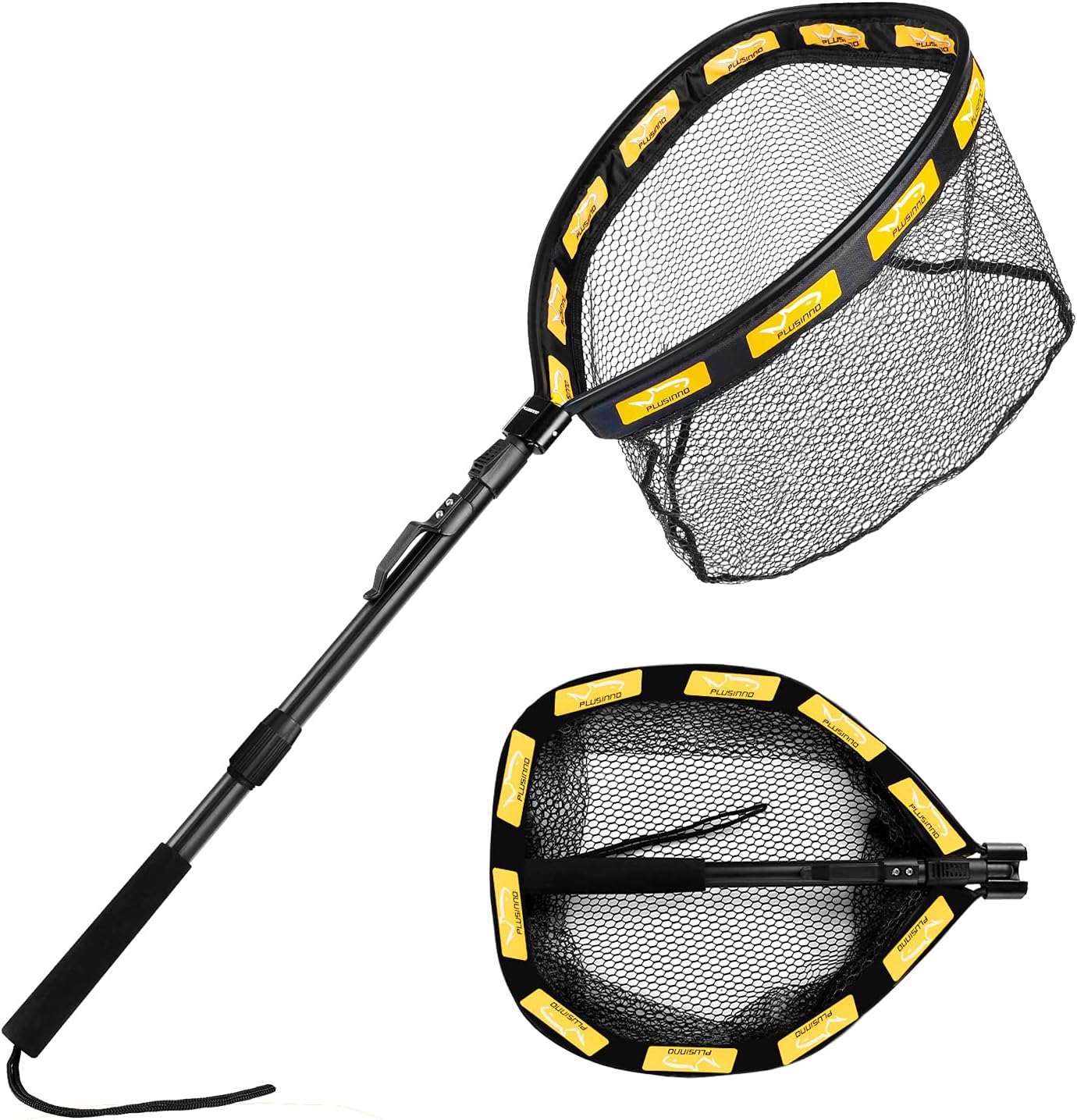 PLUSINNO Floating Fishing Net for Steelhead, Salmon, Fly, Kayak, Bass, Trout Fishing, Catfish, Rubber Coated Landing Net for Easy Catch & Release for Easy Transportation & Storage