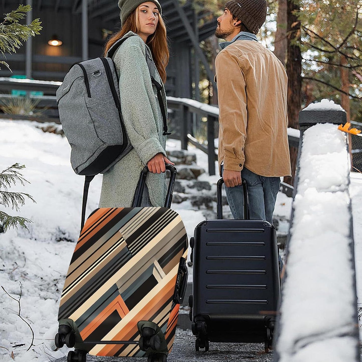 ANNA QUEEN Modern Geometric Luggage Cover, Abstract Striped Suitcase Protector for 28-30 Inch, Durable, Stretchable Travel Cover, Stylish & Washable Luggage Sleeve