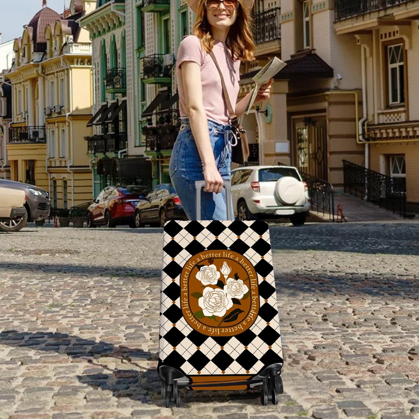 Travel Luggage Cover Suitcase Protector Fits 18-32 Inch Wheel Covers PatternedTravel Related Items Flower Luggage Protector Elastic M