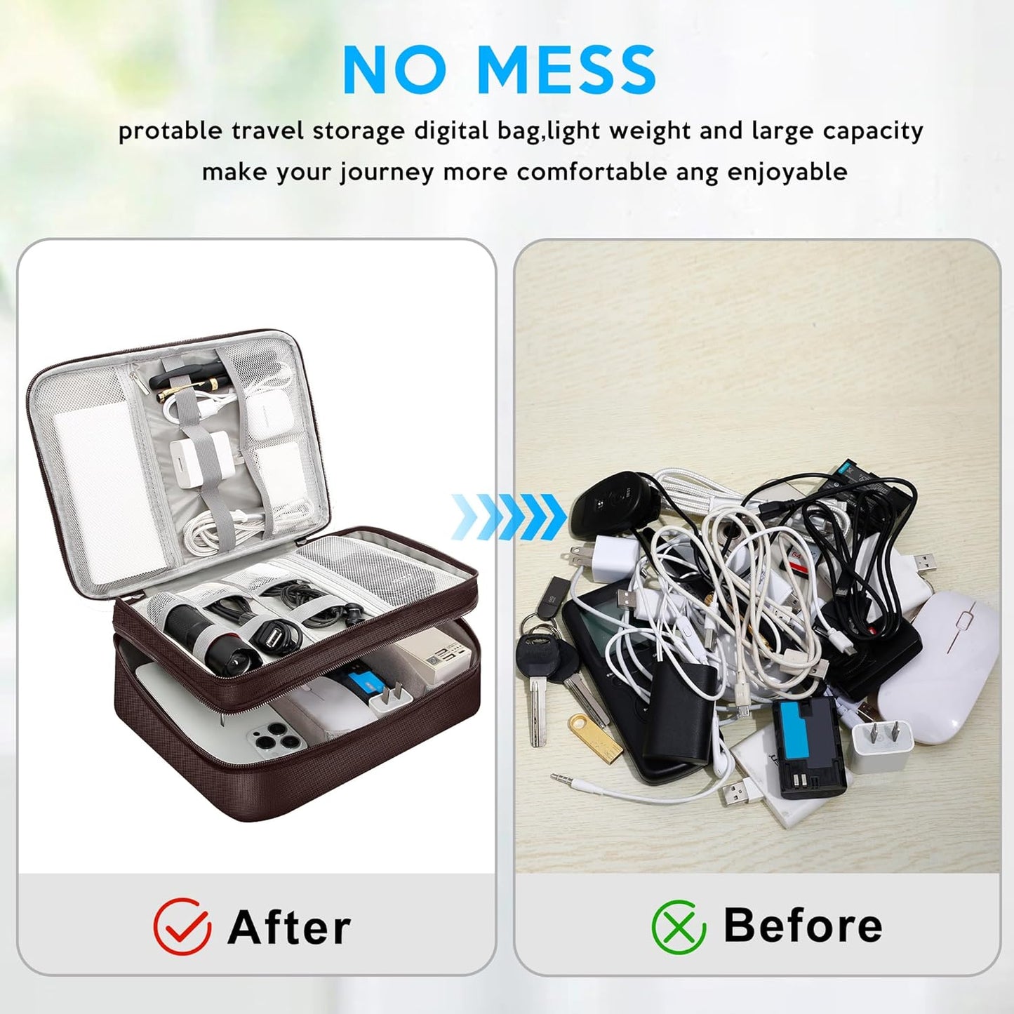 CILLA Electronic Organizer Travel Case, Travel Cord Organizer Case Portable Waterproof Cable Organizer Bag for Charger, Cord, USB, Power Bank, Earphone, 9817, Coffee