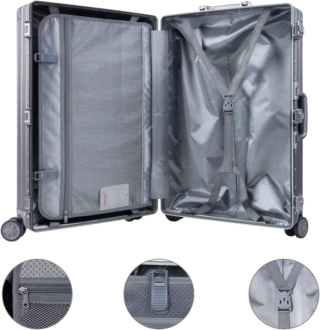 TRAVELKING All Aluminum Luggage Zipperless Hard Shell Luggage Case with TSA Lock Spinner Alloy Metal Suitcase (Silver, 24")