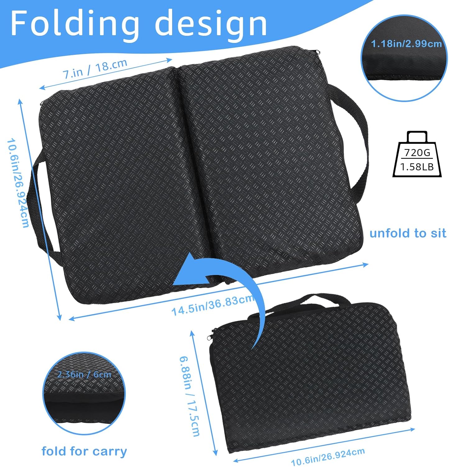 Portable Compact Seat Cushion (14.5" x 10.6") Foldable Travel Cushion, for Airplane Seats, Camping, Stadium, Cinema, Garden Benches Seat Cushion