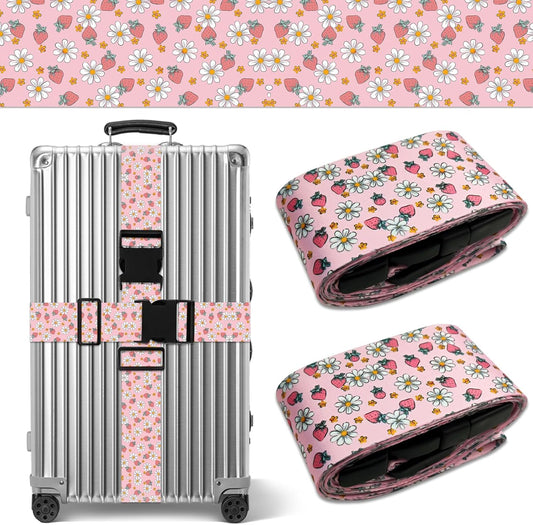 Strawberry Luggage Straps for Suitcases TSA Approved, Luggage Identifiers for Suitcase, Adjustable Suitcase Strap for Baggage Security with Cute Patten, Travel Necessary Accessories