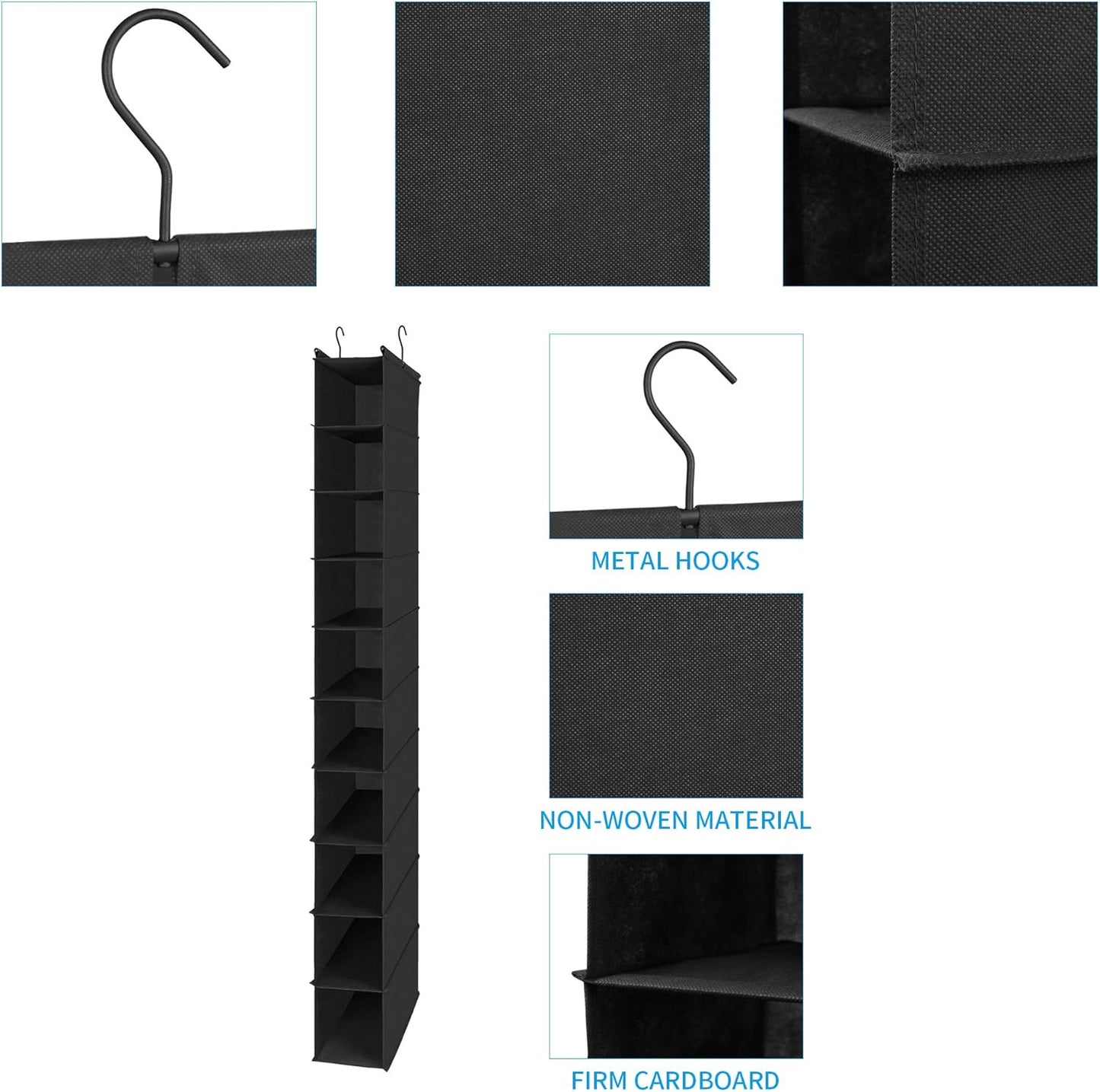 MAX Houser 10-Shelf Hanging Shoe Shelf Organizer, Hanging Shoe Storage for Closet,Pack of 2 (Black)