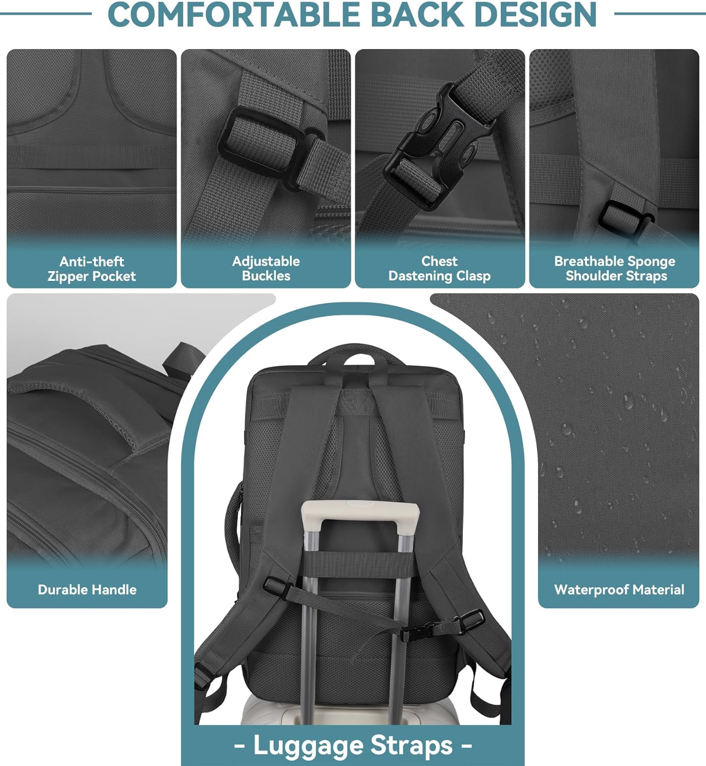 Travel Backpack, 50L Expandable Extra Large Laptop Backpack, Carry On Backpack Water Resistant Business Suitcase Daypack Bag Fits 17 Inch Laptops, Travel Gifts for Men Women, Black