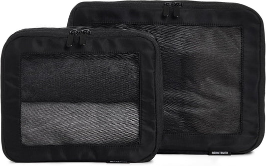 Aerotrunk Compression Packing Cubes for Travel - Luggage Organizer Bags - Double Zipper Packing Cubes for Suitcases (2-Pack, Black)