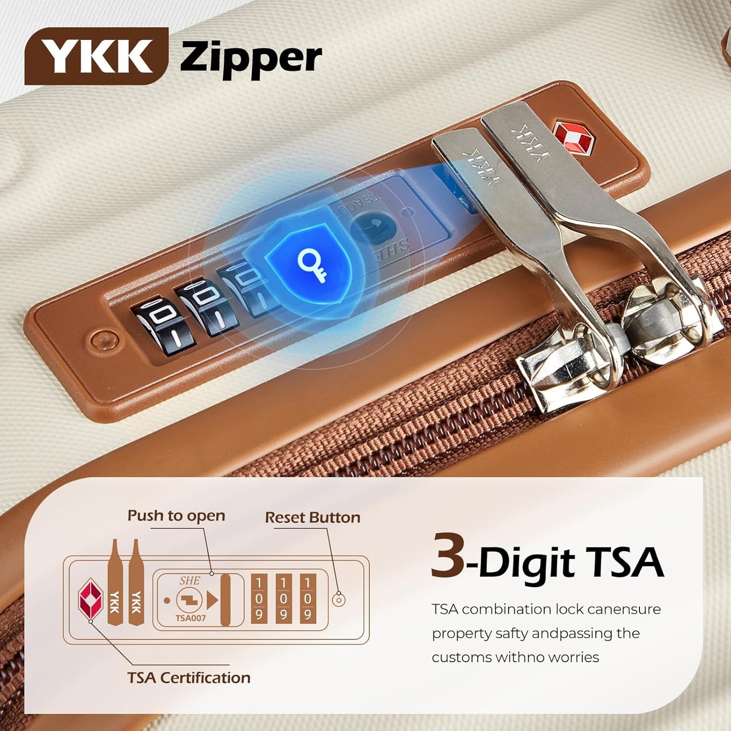 Luggage Set 3 Piece Luggage with PC+ABS Hardshell TSA Lock Spinner Wheels Carry on Lightweight Suitcase,Cup Holder,YKK Zippers (Beige, 5 piece sets(20/24/28/DB/TB))
