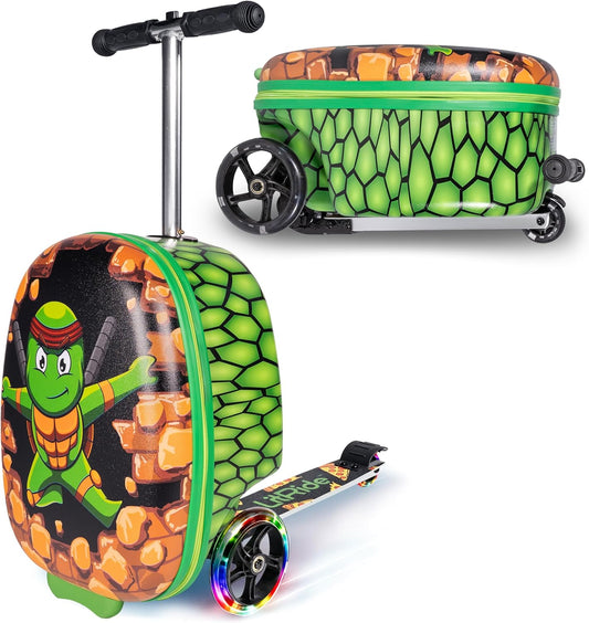 Hardshell Kids Ride-On Luggage with Scooter Suitcase – Carry-On Compliant with LED Light-Up Wheels – Fun and Functional Travel Companion for Children Ages 5–12