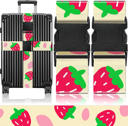 Slohif Luggage Straps for Suitcases Travel Belt Accessories Luggage Connector Identifiers Over Handle with Buckle Unique Nylon Adjustable Strap for Sleeping Bag Car Seat Strawberry(2 Pack)