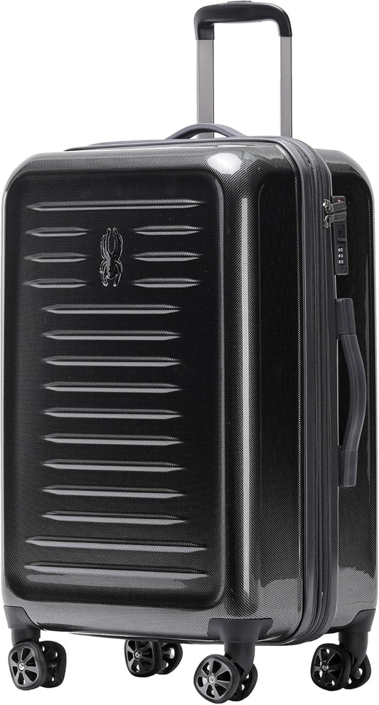 Spyder Rails 25 Inch Expandable Hardside Upright Suitcase with 360° Spinner Wheels, TSA Approved Lock, Black