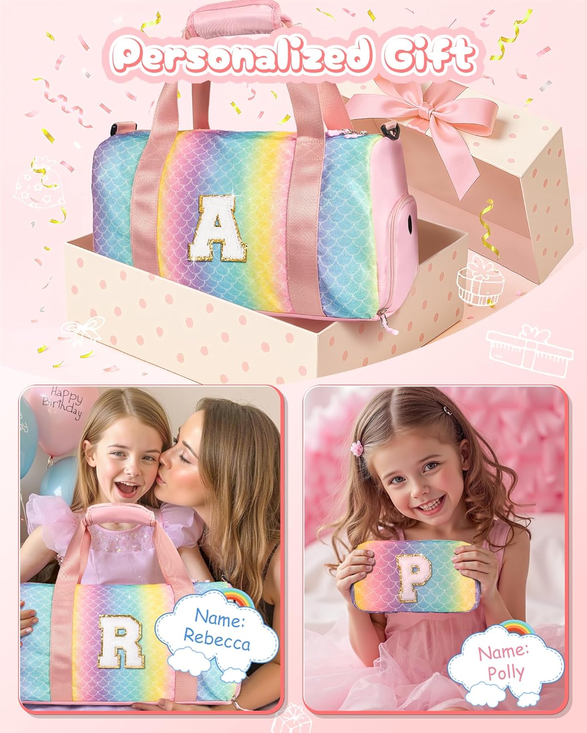 Graduation Gifts for Girls-Girl Gym Bag with Shoe Compartment, Kid Personalized Weekender Overnight Bags, Initial Travel Tote with Makeup Pouch, Gift Ideas for Niece Sister (Letter O)