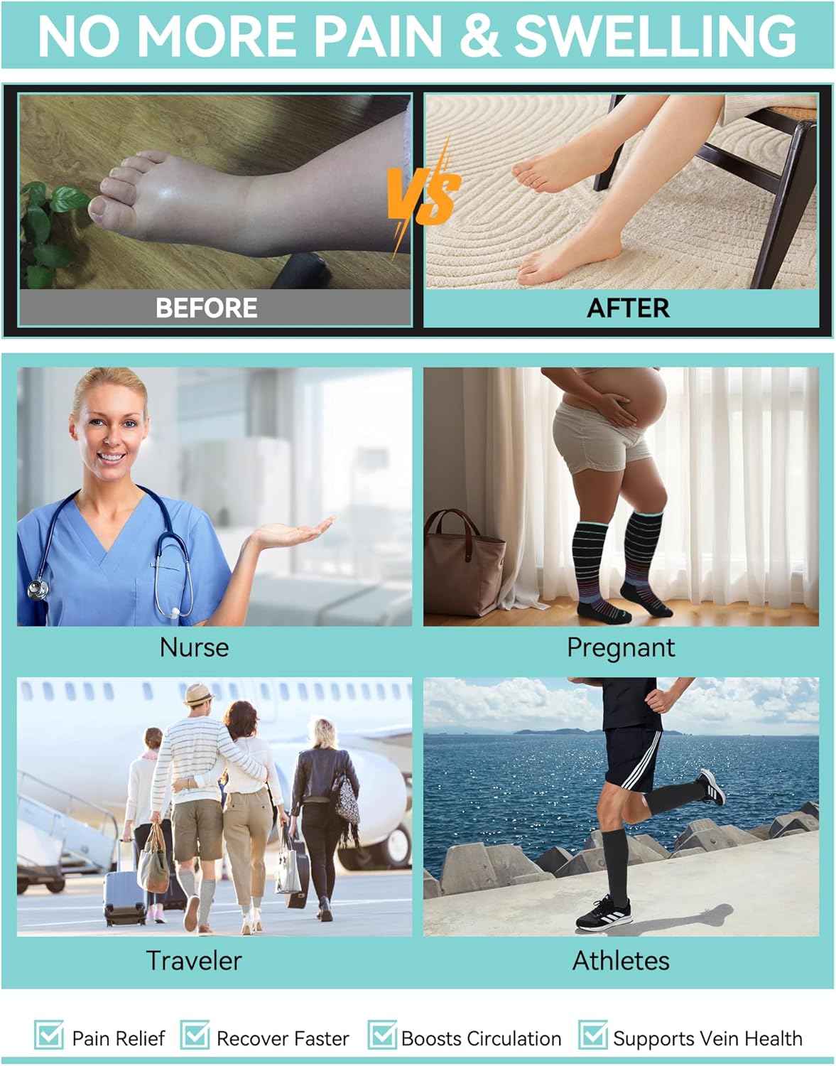 HAPIU Merino Wool Soft Compression Socks for Women & Men, 15-20 mmHg, Plus Size Knee High Stocking for Nurses, Pregnancy, Travel, Flight, Medias de Compresión Mujer