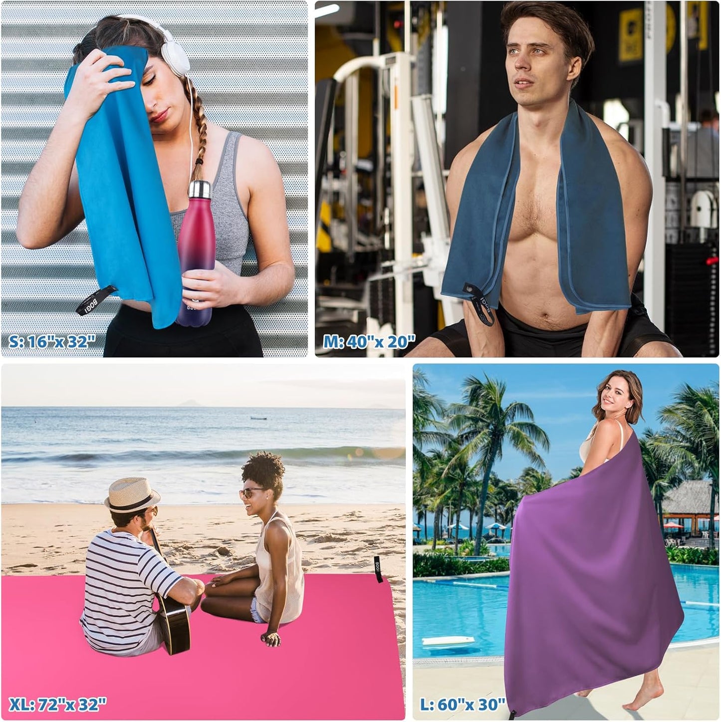 BOGI Microfiber Travel Sports Towel-Quick Dry Soft Lightweight Absorbent Compact for Camping Gym Beach Bath Yoga Swimming Backpacking (M:40''x20''-Black)