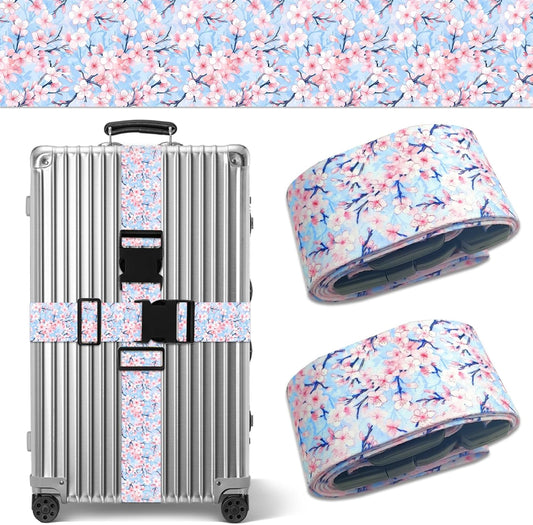 Cherry Blossoms Luggage Straps for Suitcases TSA Approved, Luggage Identifiers for Suitcase, Adjustable Suitcase Strap for Baggage Security with Cute Patten, Travel Necessary Accessories (2Pack)