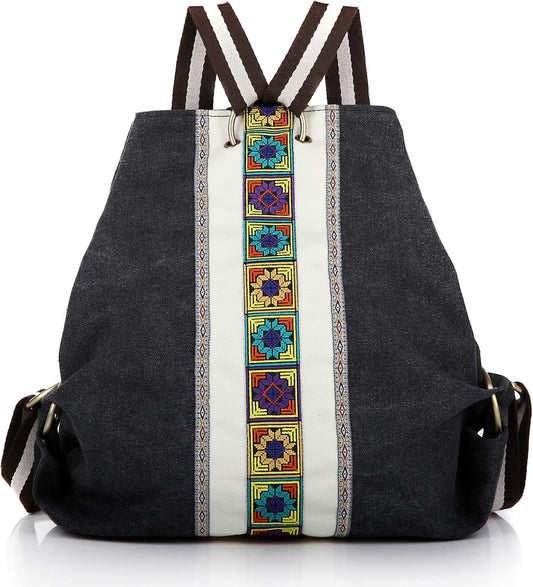 Goodhan Women Canvas Backpack Daypack Casual Shoulder Bag, Vintage Heavy-duty Anti-theft Travel Backpack Grey Black 2