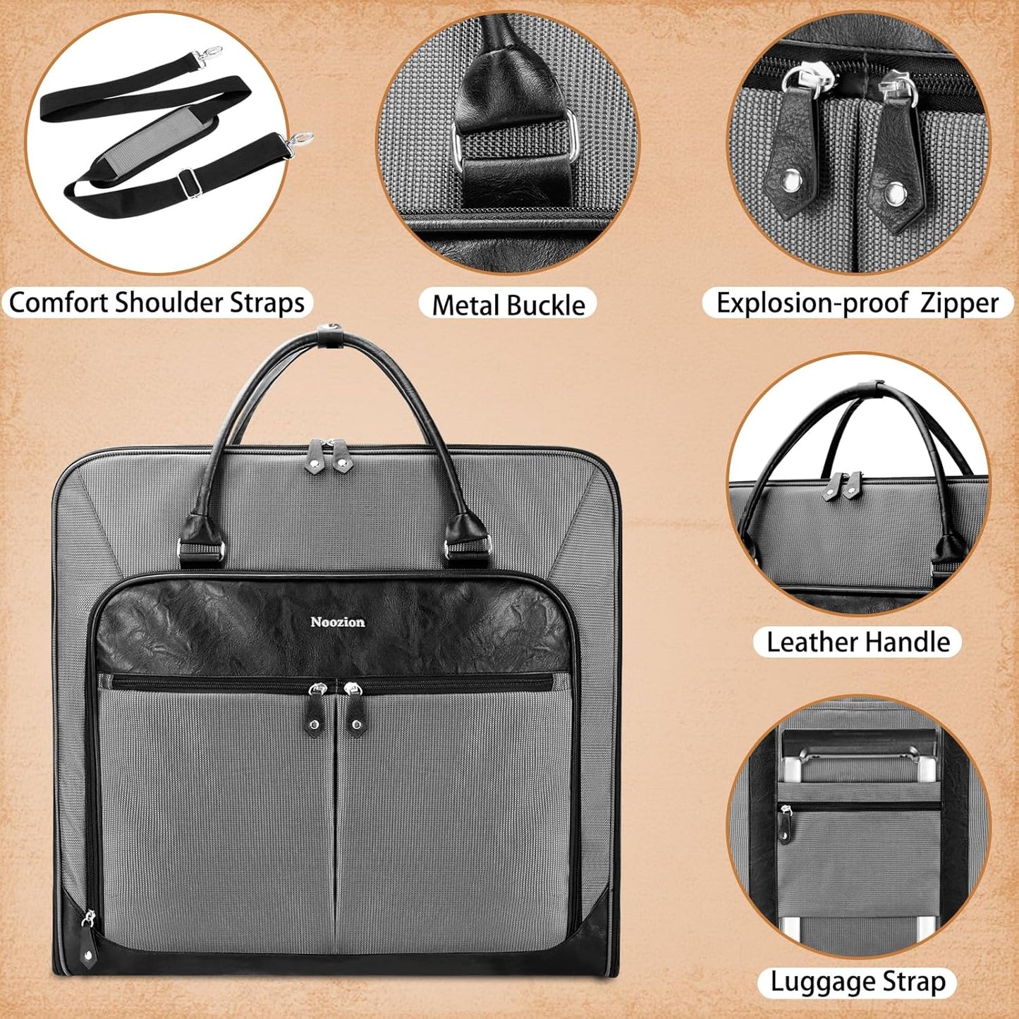 Garment Bag Travel Large Leather Carry On Suit Bag with Strap for Business Hanging Suitcase Luggage Bags for Men Women (Grey)