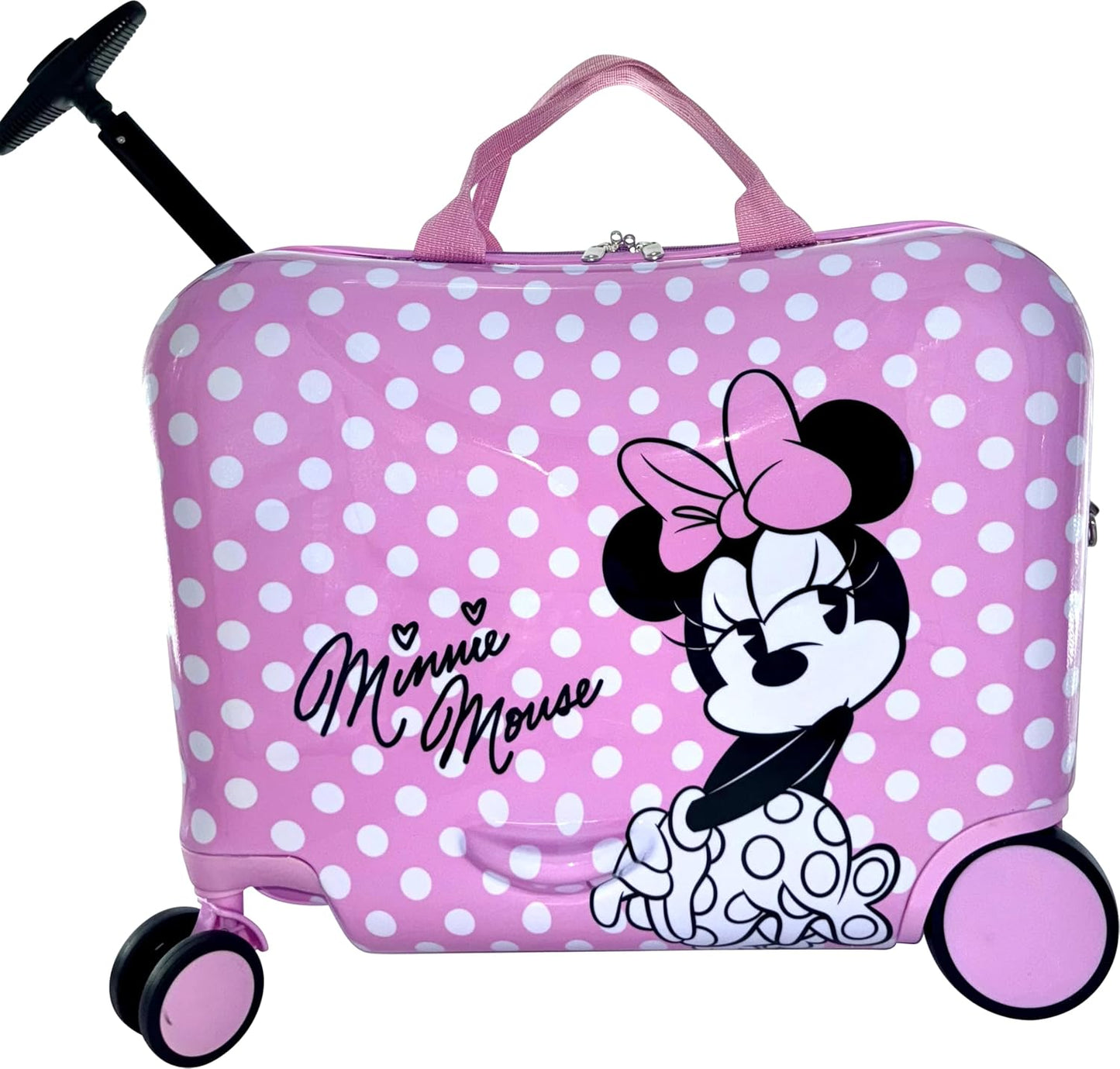 Fast Forward Ride-On 18" Suitcase For Kids/Tow-Along Toddler Carry-On Luggage With Wheels (Minnie Mouse)