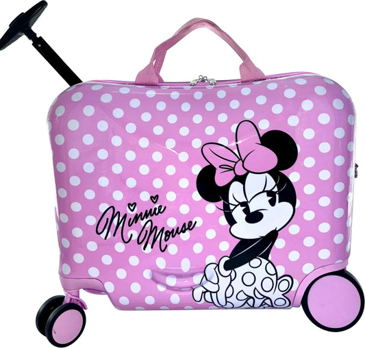 Fast Forward Ride-On 18" Suitcase For Kids/Tow-Along Toddler Carry-On Luggage With Wheels (Minnie Mouse)
