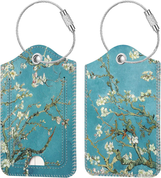 Fintie Luggage Tags, Privacy Cover ID Label with Stainless Steel Loop and Address Card for Travel Bag Suitcase - Blossom (2 Piece)