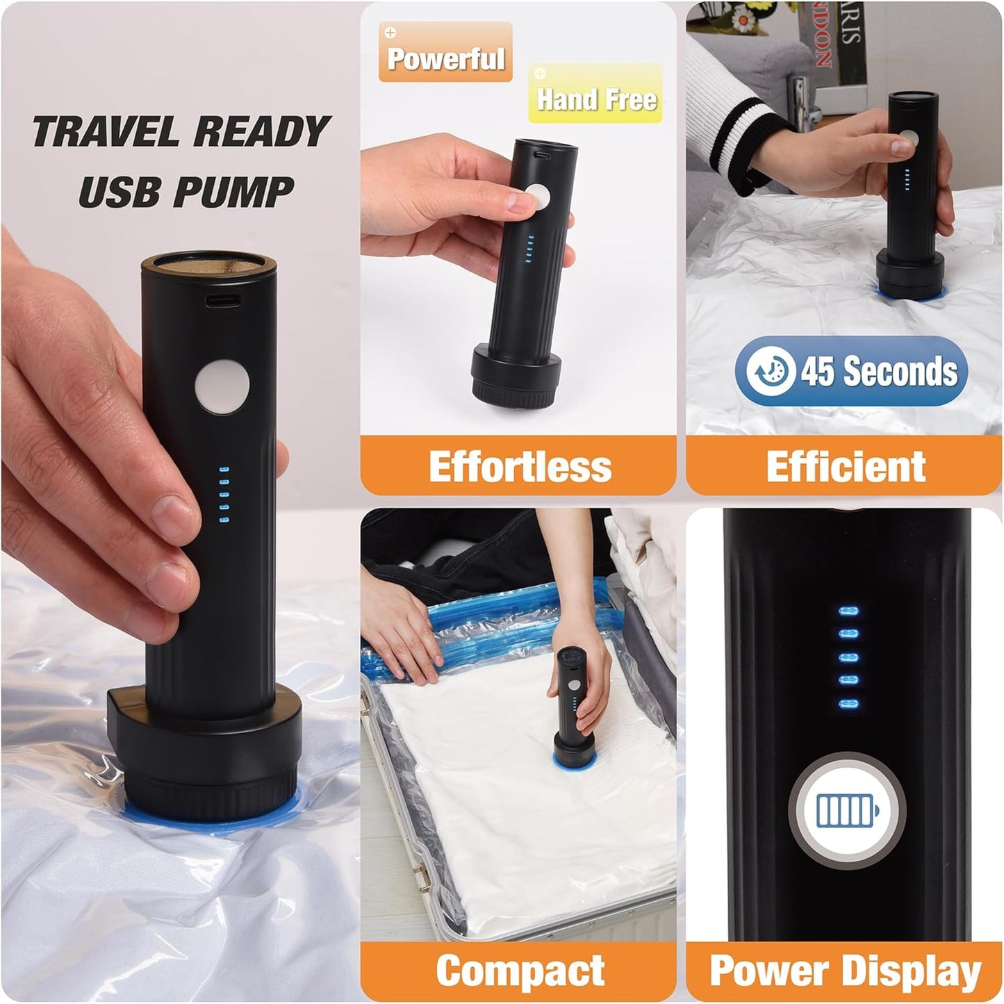 Travel Vacuum Storage Bags with Electric Pump, 15 Combo Travel Packing Bags for Luggage and Suitcase, Carry-on Size Compression Space Saver for Clothes and Clothing