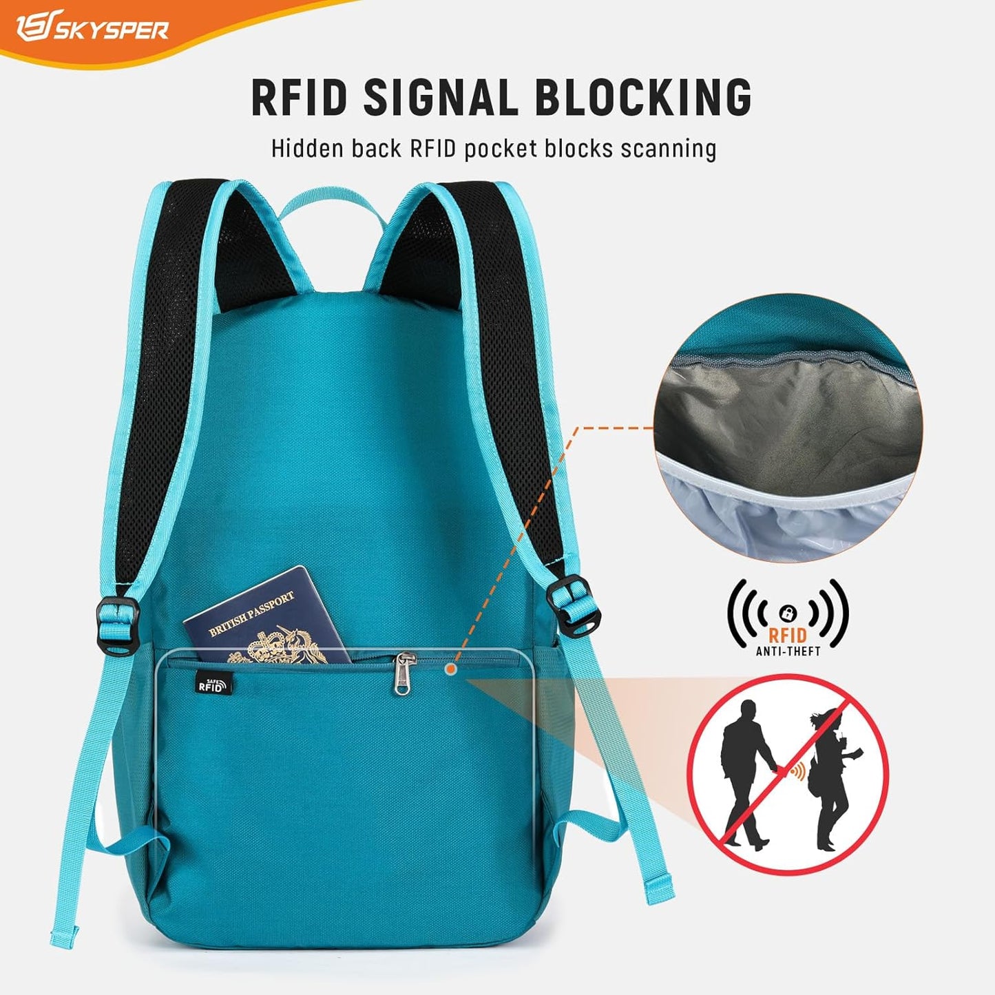 SKYSPER Small Hiking Backpack for Men Women 20L RFID Packable Daypack Ultralight Foldable Back Pack Lightweight Collapsible Travel Day Pack